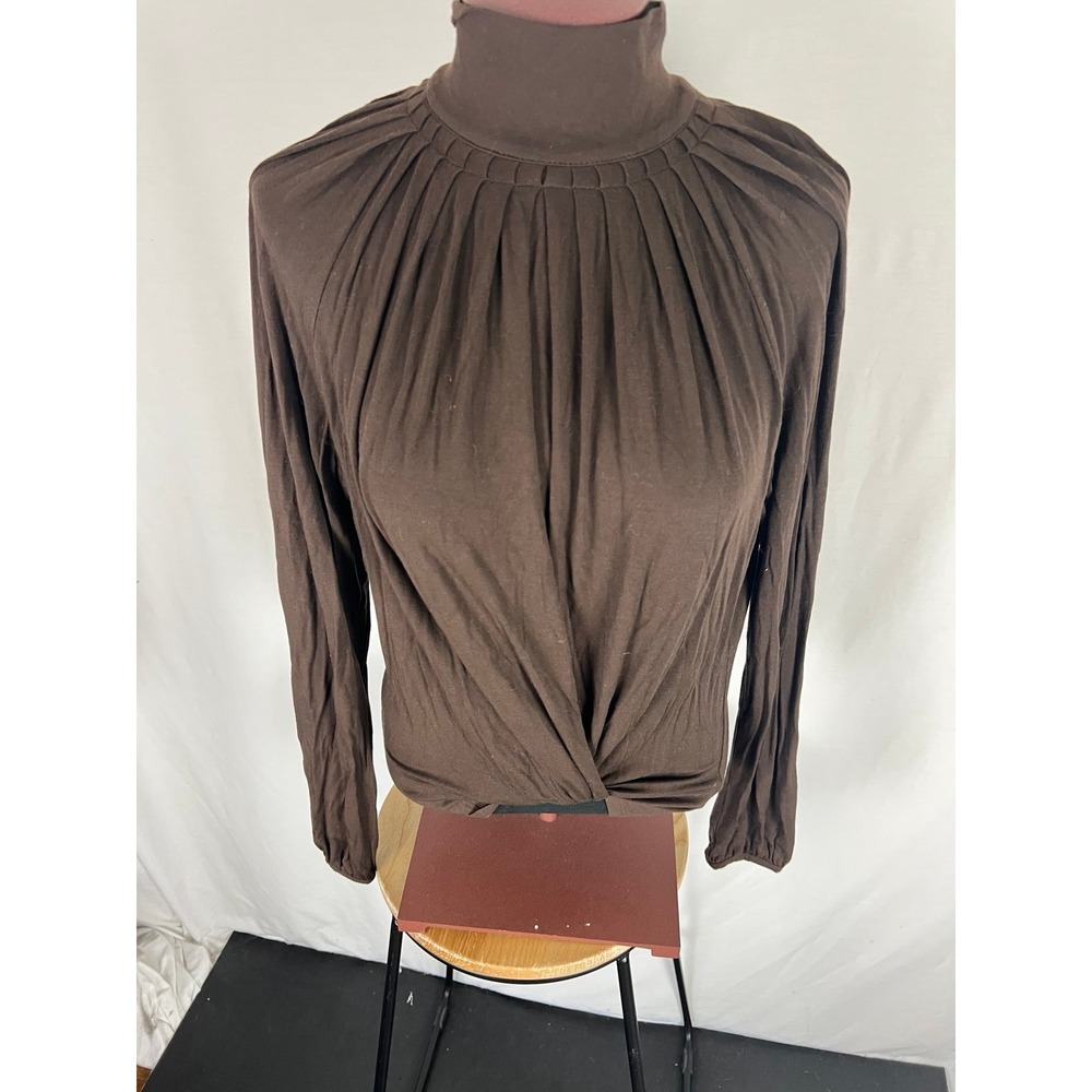 Michael Kors Pleated Front Chocolate Brown Zipper Back Top Large